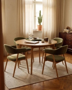 SCAUN DINING/BIROU ANDRA, VERDE, TAPITAT CU TAPITERIE DIN TEXTIL CATIFEA MAGIC VELVET SI LEMN MASIV, MICADONI