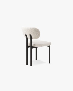 SCAUN DINING/BIROU SAM, ALB, TAPITAT CU TAPITERIE DIN TEXTIL BOUCLE BALOO SI METAL, MICADONI - Img 3