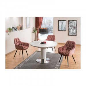 SCAUN DINING CHERRY, ROZ ANTICHIZAT BLUVEL 52/NEGRU MAT, TAPITERIE DIN CATIFEA SI PICIOARE DIN METAL, STIL MODERN - Img 3