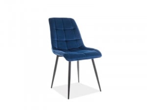 SCAUN DINING CHIC, BLEUMARIN BLUVEL 86/NEGRU MAT, TAPITERIE DIN CATIFEA SI PICIOARE DIN METAL, STIL MODERN
