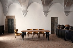 SCAUN DINING DOZZA, OCRU/NATURAL, CONFECTIONAT DIN LEMN DE MESTEACAN, SPUMA SI TEXTIL, STIL MODERN - Img 1