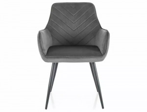 SCAUN DINING, GRI BLUVEL 14/NEGRU MAT, TAPITERIE DIN CATIFEA SI PICIOARE DIN METAL, STIL MODERN - Img 2