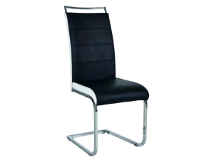 SCAUN DINING H441, NEGRU/ALB/CROM, TAPITERIE DIN PIELE ECOLOGICA SI PICIOARE DIN METAL, STIL MODERN
