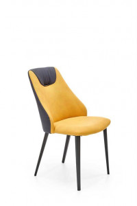 SCAUN DINING K470, GALBEN MUSTAR/GRI INCHIS/NEGRU, CU TAPITERIE DIN STOFA SI PICIOARE DIN METAL, STIL MODERN, HALMAR