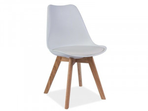 SCAUN DINING KRIS, ALB/STEJAR, DIN POLIPROPILENA, PIELE ECOLOGICA SI LEMN DE STEJAR, STIL MODERN