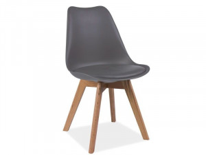 SCAUN DINING KRIS, GRI INCHIS/STEJAR, DIN POLIPROPILENA, PIELE ECOLOGICA SI LEMN DE STEJAR, STIL MODERN