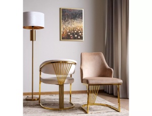 SCAUN DINING/LIVING CROWN BEJ BLUVEL 28/AURIU, CONFECTIONAT DIN METAL SI CATIFEA, STIL MODERN - Img 8