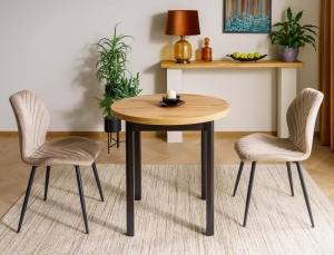 SCAUN DINING MIKE, BEJ BLUVEL 40/NEGRU MAT, TAPITERIE DIN CATIFEA SI PICIOARE DIN METAL, STIL MODERN - Img 3