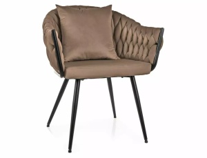 SCAUN DINING NUVO, BEJ BLUVEL 40/NEGRU MAT, TAPITERIE DIN CATIFEA SI PICIOARE DIN METAL, STIL MODERN
