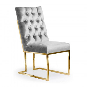 SCAUN DINING PAUL, GRI/AURIU, TAPITERIE DIN CATIFEA SI PICIOARE DIN METAL, STIL MODERN