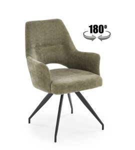 SCAUN DINING PIVOTANT K542, VERDE OLIVE/NEGRU, TAPITERIE DIN STOFA SI PICIOARE DIN METAL, STIL MODERN