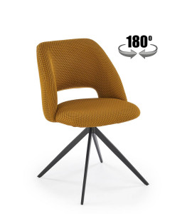 SCAUN DINING PIVOTANT K546, GALBEN MUSTAR/NEGRU, TAPITERIE DIN STOFA SI PICIOARE DIN METAL, STIL MODERN