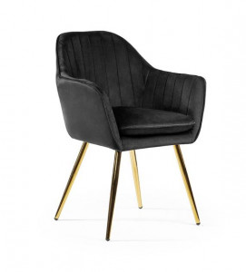 SCAUN DINING ROMA 2, NEGRU/AURIU, TAPITERIE DIN CATIFEA SI PICIOARE DIN METAL, STIL MODERN, ATR
