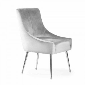SCAUN DINING SIZAR, GRI/CROM, TAPITERIE DIN CATIFEA SI PICIOARE DIN METAL, STIL MODERN - Img 1