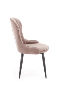 SCAUN DINING STIL K366, BEJ/NEGRU, CU TAPITERIE DIN CATIFEA SI PICIOARE DIN METAL, STIL MODERN - Img 4