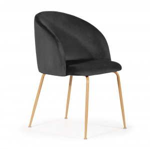 SCAUN DINING SUSAN, NEGRU/STEJAR, TAPITERIE DIN CATIFEA SI PICIOARE DIN METAL, STIL MODERN, ATR