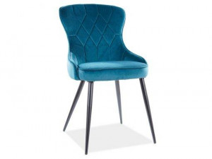 SCAUN DINING, TURCOAZ BLUVEL 85/NEGRU MAT, TAPITERIE DIN CATIFEA SI PICIOARE DIN METAL, STIL MODERN