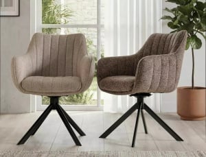 SCAUN PIVOTANT LEO 32, BEJ INCHIS 32/NEGRU MAT, TAPITERIE DIN TEXTIL SI PICIOARE DIN METAL, STIL MODERN - Img 2