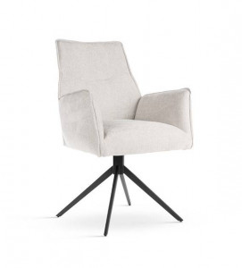 SCAUN PIVOTANT SOPHIA, BEJ/NEGRU, TAPITERIE DIN STOFA SI PICIOARE DIN METAL, STIL MODERN - Img 1