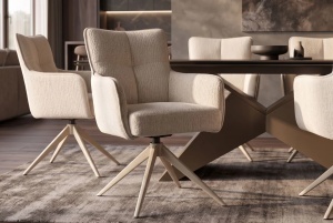 Scaun rotativ LUGANO cu funcție de revenire automată la 360°, cotiere, capacitate de încărcare 150 kg, tweed bej tip chenille - Img 11