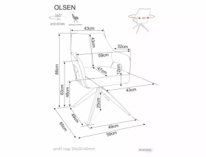 SCAUN ROTATIV STIL OLSEN, GRI 09/NEGRU MAT, TAPITERIE DIN TEXTIL SI PICIOARE DIN METAL, STIL MODERN - Img 2