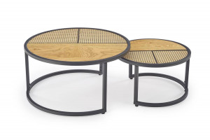 SET 2 MASUTE DE CAFEA GARMINA, STEJAR/NEGRU, DIN MDF FURNIRUIT, RATAN SI METAL, STIL MODERN - Img 3