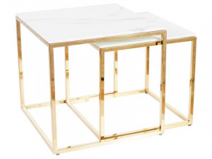 SET 2 MASUTE DE CAFEA GLORIA, 40/45 CM, EFECT DE MARMURA ALBA/AURIU, BLAT DIN STICLA SECURIZATA SI CADRU DIN METAL, STIL MODERN - Img 3