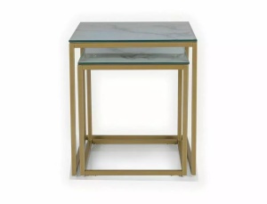 SET 2 MASUTE DE CAFEA GLORIA II, 35/40 CM, EFECT DE MARMURA ALBA/AURIU, BLAT DIN STICLA SECURIZATA SI CADRU DIN METAL, STIL MODERN - Img 3