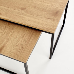 SET 2 MASUTE DE CAFEA SABROSA, STEJAR/NEGRU, DIN MDF FURNIRUIT SI METAL, STIL MODERN, HALMAR - Img 5