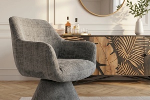 SET 2 SCAUNE, AMBIENTO, ROTATIV 180GRADE, REALIZAT DIN LEMN SI TEXTIL CHENILLE, CULOARE GRI, ARTIM GROUP - Img 4