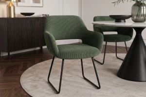 SET 2 SCAUNE CU COTIERE, MUSTANG, REALIZAT DIN METAL SI TEXTIL CATIFEA RAIAT, CULOARE VERDE/NEGRU - Img 3