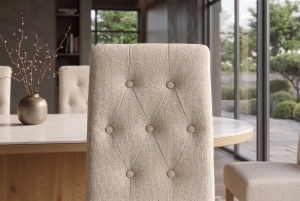 SET 2 SCAUNE DINING CASA, CU PICIOARE DIN LEMN SI TEXTIL BOUCLE TWEED, CULOARE BEJ - Img 6