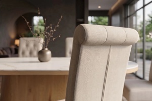 SET 2 SCAUNE DINING CASA, CU PICIOARE DIN LEMN SI TEXTIL, CULOARE BEJ - Img 6