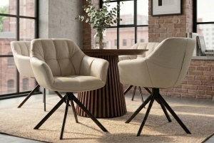 SET 2 SCAUNE, PAPILLON, ROTATIV 180GRADE, REALIZAT DIN METAL SI PIELE ECO, CULOARE BEJ, ARTIM GROUP - Img 10