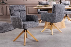 Set 2 Scaune rotative BIG GEORGE 360° cu revenire automată, husă din material textil structurat, gri, cadru din stejar - Img 9