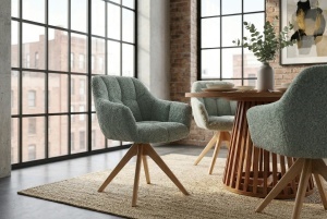 SET 2 SCAUNE ROTATIVE, PAPILLON, REALIZAT DIN MATERIAL TEXTIL BOUCLE SI PICIOARE DIN LEMN, CULOARE VERDE SALVIE, INVICTA INTERIOR - Img 7