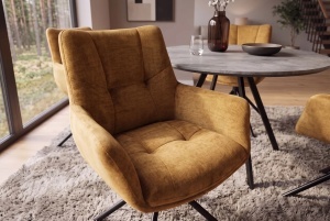SET 2 SCAUNE ROTATIVE SIGNATURE, REALIZAT DIN METAL SI CATIFEA , CULOARE GALBEN MUSTAR, INVICTA INTERIOR - Img 2