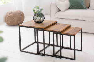 SET 3 MASUTE DE CAFEA FUSION, METAL SI LEMN MASIV, DESIGN VINTAGE/INDUSTRIAL - Img 3