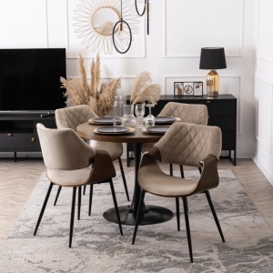SET 4 SCAUNE, ARTIM MEBLE, REALIZAT DIN MATERIAL CATIFEA BEJ SI FURNIR/METAL, STIL MODERN