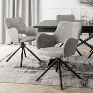 SET 4 SCAUNE, ARTIM MEBLE, REALIZAT DIN MATERIAL TEXTIL BOUCLE GRI SI METAL, STIL MODERN - Img 2