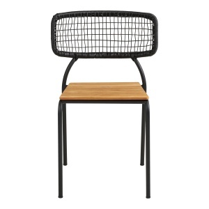 SET 4 SCAUNE DE TERASA NASVILLE, REALIZAT DIN METAL, LEMN DE TEC SI POLIRATAN, CULOARE NEGRU/NATUR, HOUSE NORDIC - Img 3
