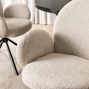 SET 4 SCAUNE ROTATIVE, ARTIM MEBLE, REALIZAT DIN MATERIAL BOUCLE BEJ SI METAL, STIL MODERN - Img 3
