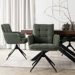 SET 4 SCAUNE ROTATIVE, ARTIM MEBLE, REALIZAT DIN MATERIAL CATIFEA RAIAT VERDE SI METAL, STIL MODERN