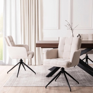 SET 4 SCAUNE ROTATIVE, ARTIM MEBLE, REALIZAT DIN MATERIAL CATIFEA RAIAT CREM SI METAL, STIL MODERN - Img 2