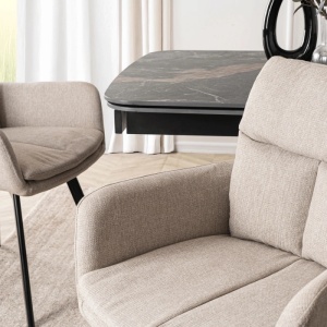SET 4 SCAUNE ROTATIVE, ARTIM MEBLE, REALIZAT DIN MATERIAL TEXTIL BEJ SI CADRUL DIN METAL, STIL MODERN - Img 4