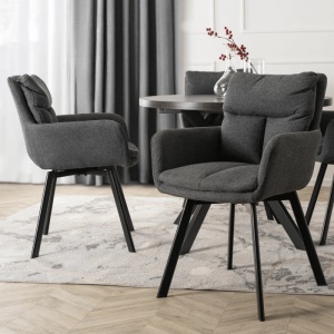 SET 4 SCAUNE ROTATIVE, ARTIM MEBLE, REALIZAT DIN MATERIAL TEXTIL GRI INCHIS SI CADRUL DIN METAL, STIL MODERN