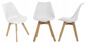 SET DE 4 SCAUNE VEYRON TUY ALB DIN LEMN SI PIELE ECO STIL SCANDINAV - Img 2