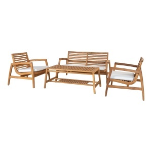SET DE TERASA, MASA SI 2 SCAUNE, REALIZATA DIN LEMN DE TEC, INCLUDE PERNE, CULOARE NATUR, HOUSE NORDIC - Img 3