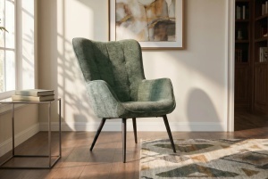 SET FOTOLIU SI TABURET SCANDINAVIA, DIN METAL SI TEXTIL CHENILLE, CULOARE VERDE, INVICTA INTERIOR - Img 3