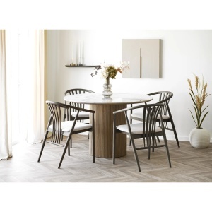 SET MASA SI 4 SCAUNE, DIN LEMN, CERAMICA SI TEXTIL, CULOARE BEJ/MARO, HOUSE NORDIC - Img 2